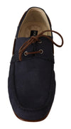 Blue Leather Lace Up Men Casual Boat Shoes
