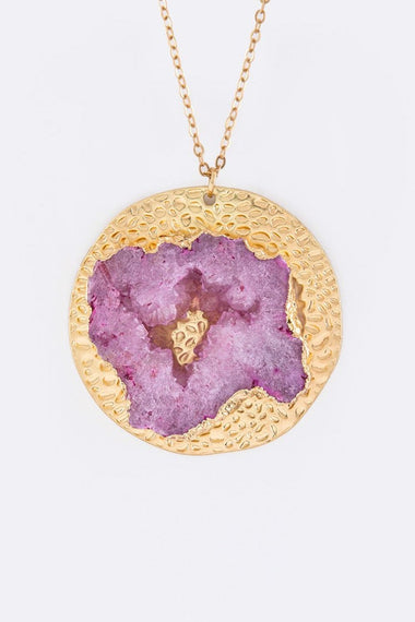 Pave Druzy Disk Pendant Necklace