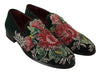 Green Velvet Floral Embroidery Loafers Shoes