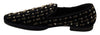 Black Suede Velvet Crystal Loafers Shoes
