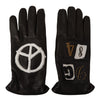 Black Leather Peace Sign DG 84 Men Gloves