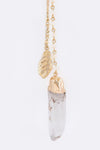 Metal Feather & Quartz Drops Layer Necklace