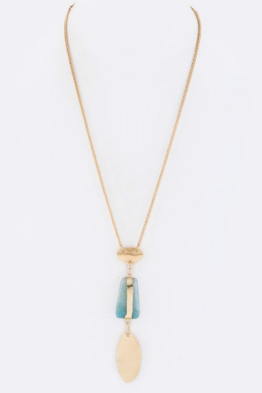 Metal Disks & Stone Pendant Necklace