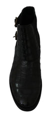 Black Crocodile Leather Derby Boots Shoes