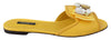 Yellow Leather Crystals Sandals Slides Shoes