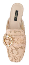 Pink Lace Crystal Flats Sandals Slide Shoes