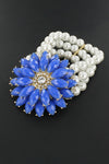 Rhinestone Acrylic Gem Flower Charm Pearl Bracelet