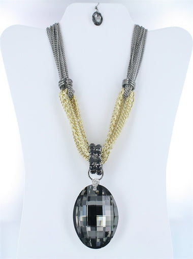 Oval Siam Glass Stone Chain Necklace