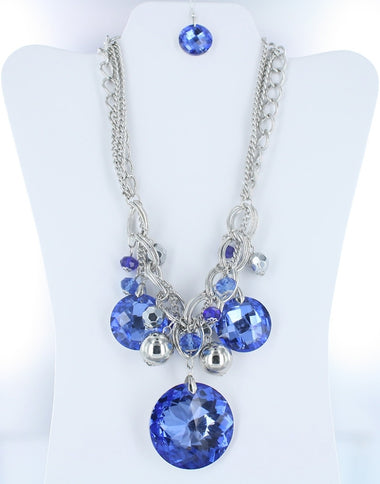 Round Siam Glass Stone Chain Necklace