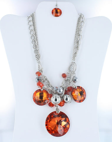 Round Siam Glass Stone Chain Necklace