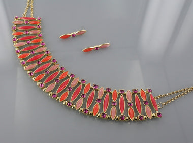 Rhinestone and Multi Tone Acrylic Bead Drape Necklace and Earring Set