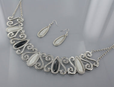 Rhinestone and Multi Tone Acrylic Bead Drape Necklace and Earring Set