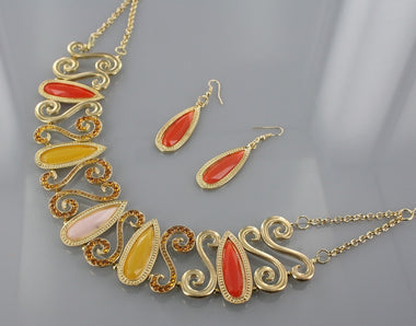 Rhinestone and Multi Tone Acrylic Bead Drape Necklace and Earring Set