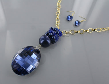 Oval Siam Glass Stone Chain Necklace with Pearl