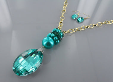 Oval Siam Glass Stone Chain Necklace with Pearl