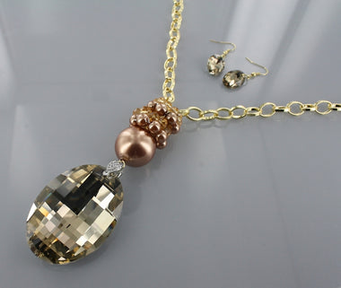 Oval Siam Glass Stone Chain Necklace with Pearl