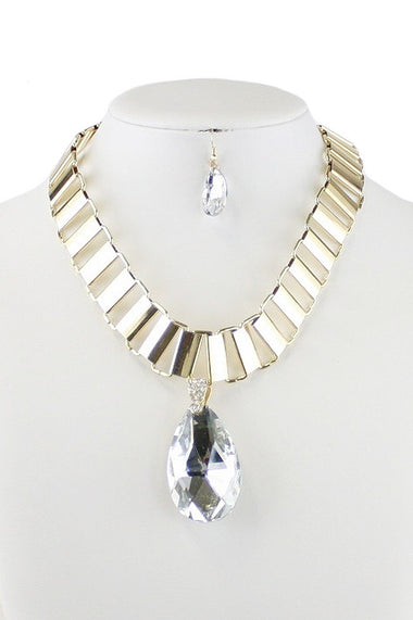 Teardrop Glass Bead Pendant Necklace Earring Set