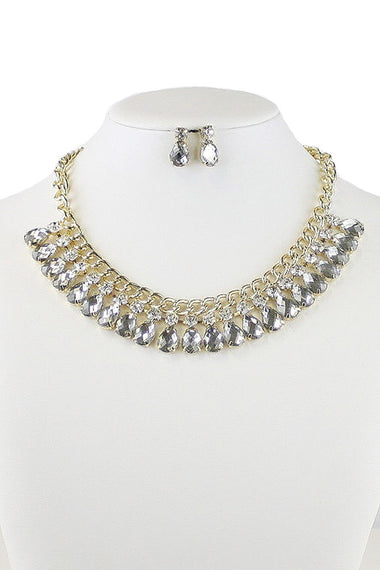 Teardrop Crystal Statement Necklace Earring Set
