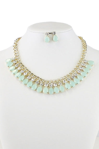 Teardrop Crystal Statement Necklace Earring Set