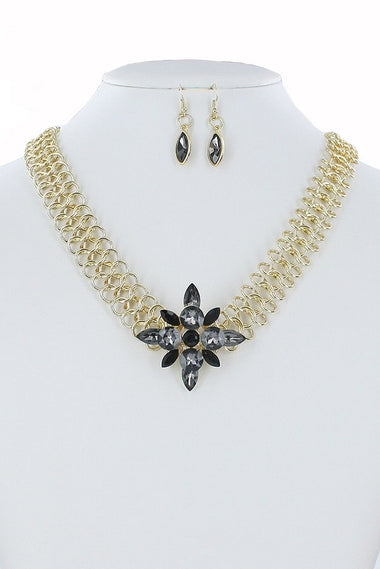 Floral Glass Pendant Necklace Earring Set