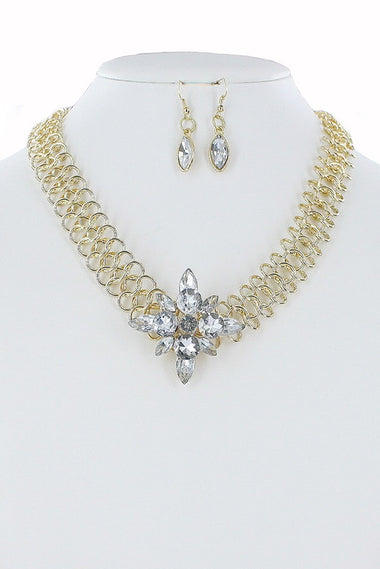 Floral Glass Pendant Necklace Earring Set