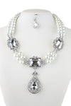 Pearl Glass Beaded Teartdrop Pendant Necklace Earring Set
