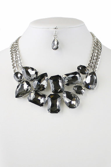 Glass Bead Statement Necklace Earring Set