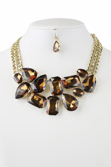 Glass Bead Statement Necklace Earring Set