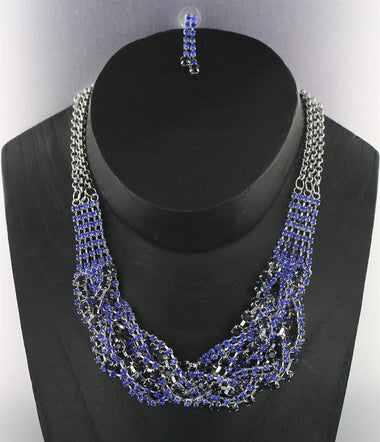 Rhinestone Mesh Necklace Earring Set