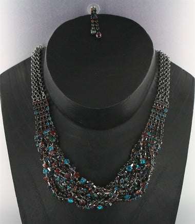 Rhinestone Mesh Necklace Earring Set