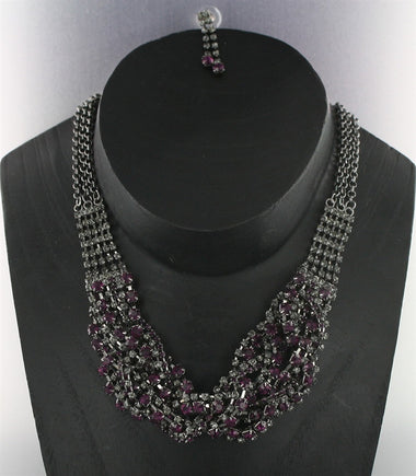 Rhinestone Mesh Necklace Earring Set