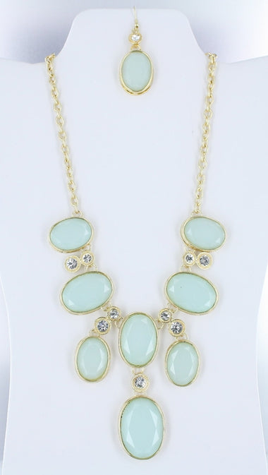 Oval Acrylic Gems Bib Necklace