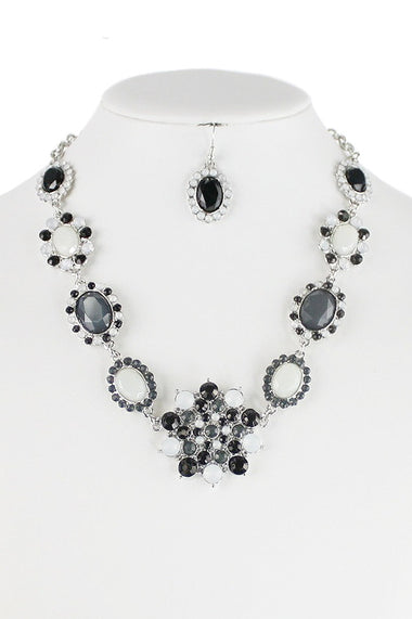 Crystal and Acylic Bead Statement Necklace Earring Set