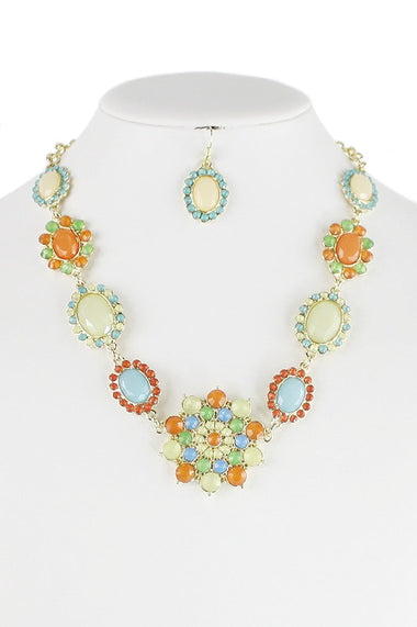 Crystal and Acylic Bead Statement Necklace Earring Set