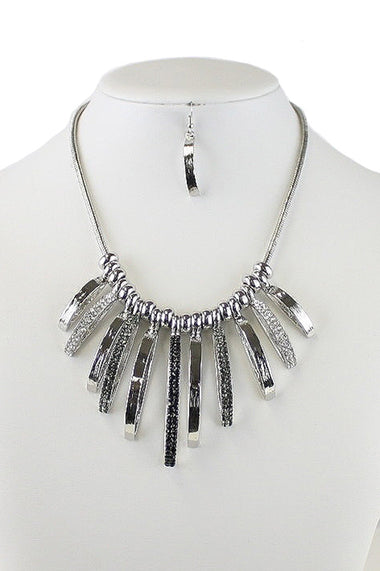 Rhinestone Embedded Tassel Statement Necklace Earring Set