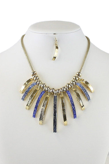 Rhinestone Embedded Tassel Statement Necklace Earring Set