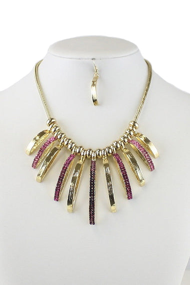 Rhinestone Embedded Tassel Statement Necklace Earring Set