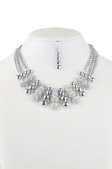 Rhinestone Embedded Statement Necklace Earring Set