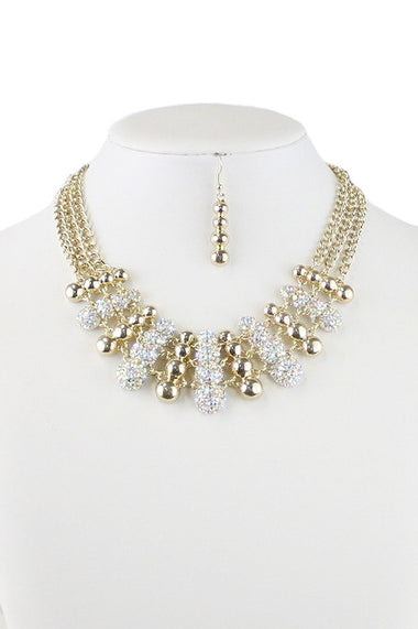 Rhinestone Embedded Statement Necklace Earring Set