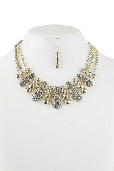 Rhinestone Embedded Statement Necklace Earring Set