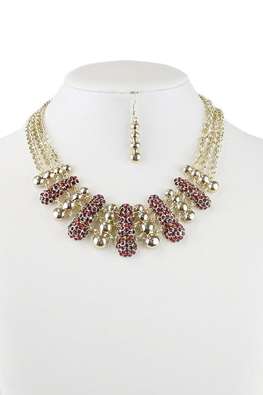 Rhinestone Embedded Statement Necklace Earring Set