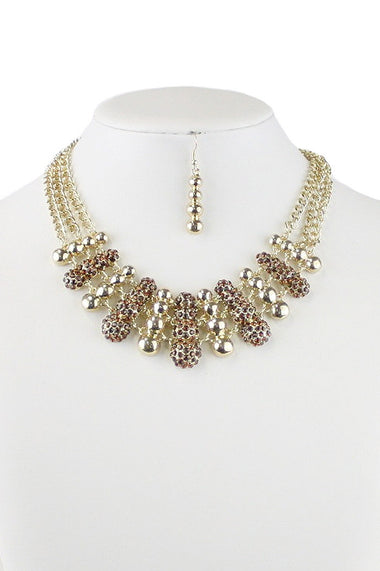 Rhinestone Embedded Statement Necklace Earring Set