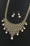 Faux Pearl / Metallic Bib Necklace Earring Set