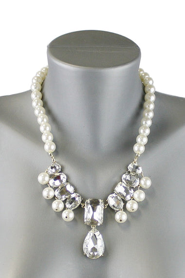 Glass Bead Pendant Pearl Necklace Earring Set
