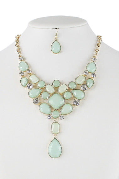 Crystal and Acrylic Gem Statement Necklace Earring Set