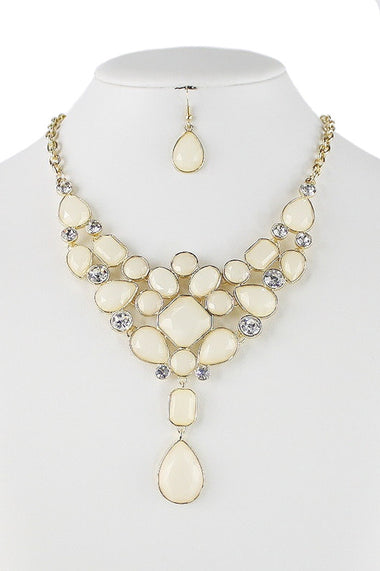 Crystal and Acrylic Gem Statement Necklace Earring Set