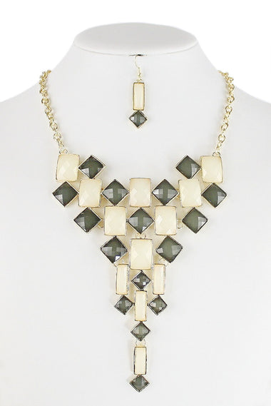 Geometric Acrylic Gem Statement Necklace Earring Set