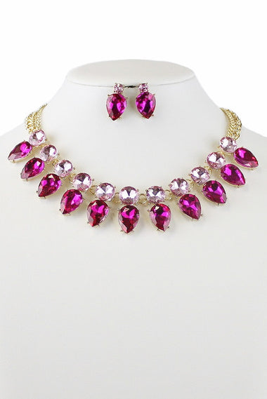 Teardrop Crystal Statement Necklace Earring Set