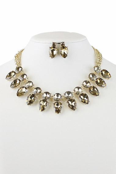 Teardrop Crystal Statement Necklace Earring Set