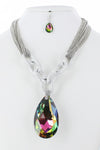 Teardrop Glass Bead Pendant Necklace Earring Set